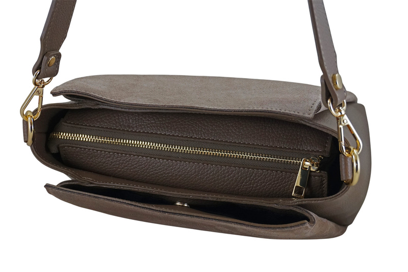 Torebka miejska z naturalnego zamszu i skóry - Beżowa ciemna