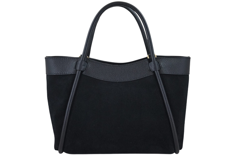 Elegancka torebka ze skóry zamszowej - Czarna