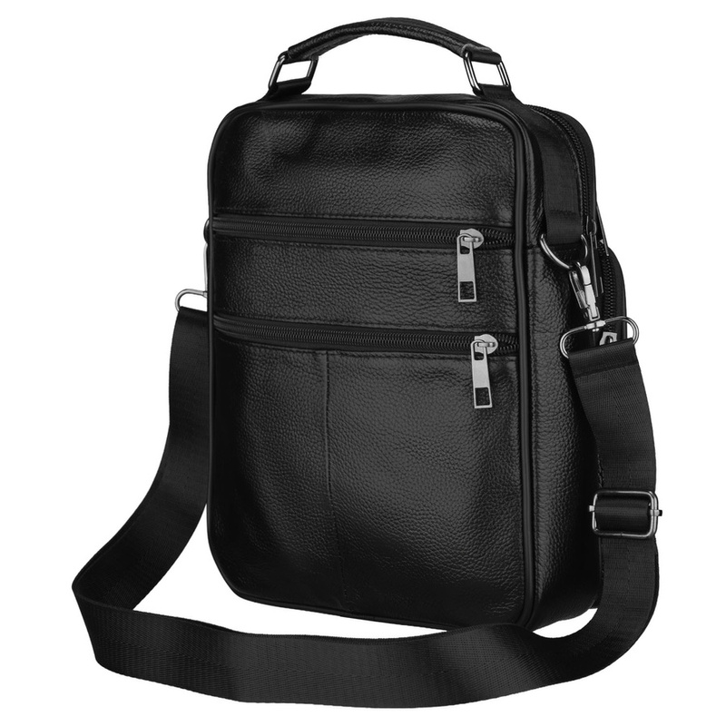 Skórzana, poręczna listonoszka męska w czarnym kolorze - Rovicky