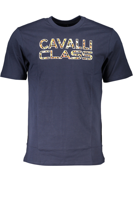 NIEBIESKI T-SHIRT MĘSKI Z KRÓTKIM RĘKAWEM KLASY CAVALLI