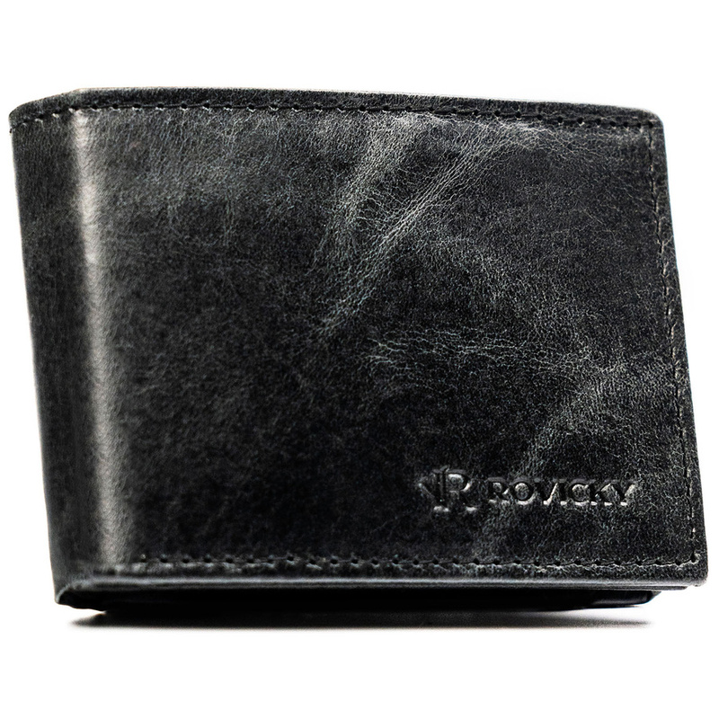 Skórzany portfel męski w czarnym kolorze bez zapięcia zewnętrznego - Rovicky