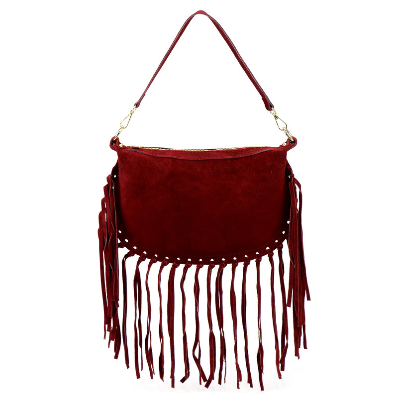 Luka Zamszowa damska listonoszka skórzana z frędzlami torebka na ramię