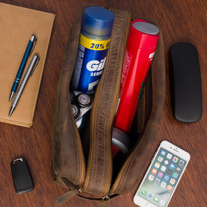 Kosmetyczka skórzana brązowa nubuk saszetka podróżna duża Beltimore J49