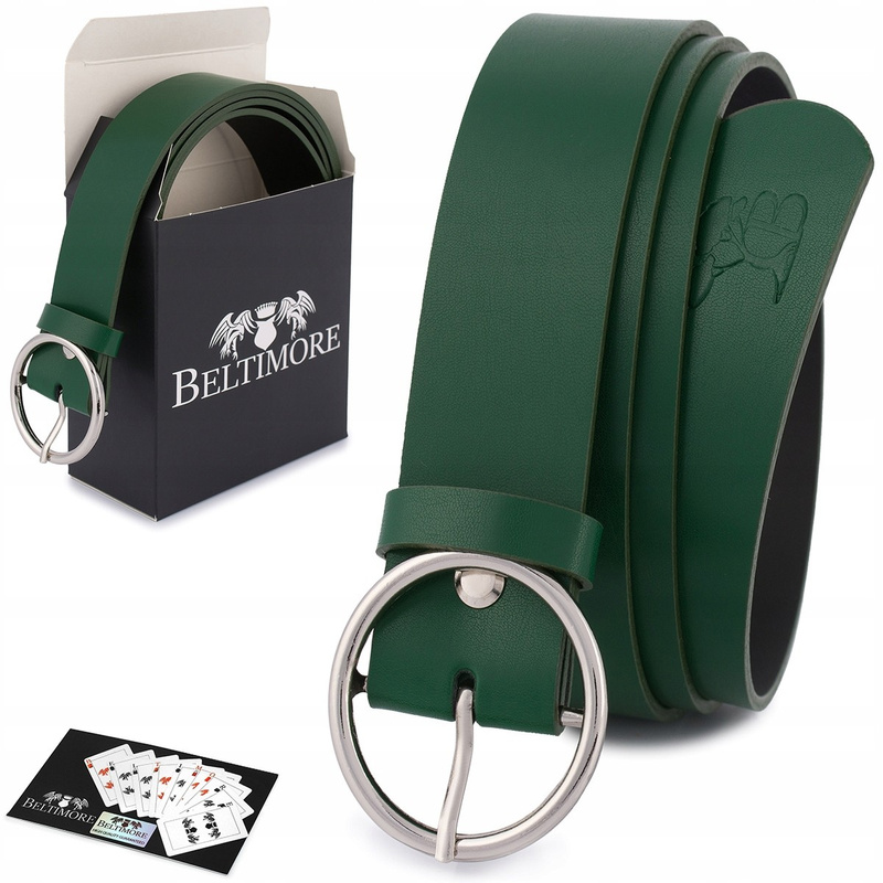 Skórzany pasek damski do spodni sukienki zielony skóra nat. 3,5 cm Beltimore B83 : Kolory - zielony,