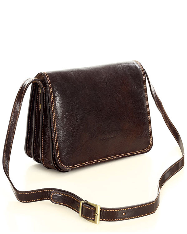 Włoska skórzana torebka listonoszka damska classic big - MARCO MAZZINI brąz caffe