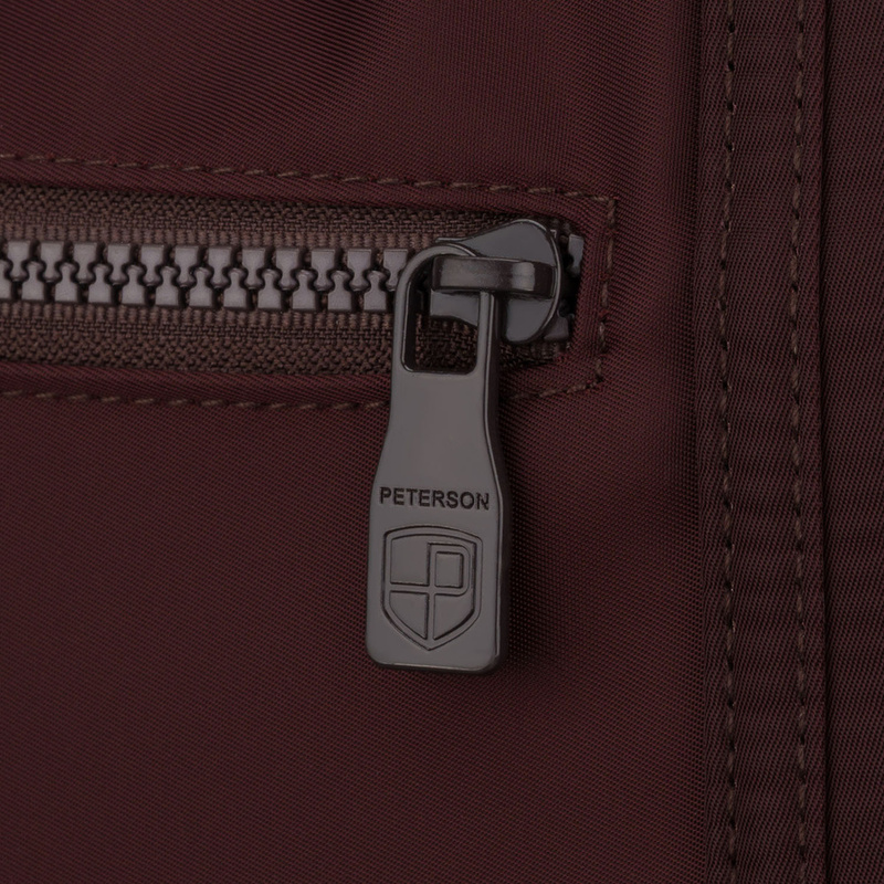 Bordowa shopperka damska z poliestru, jednokomorowa i zamykana suwakiem - Peterson