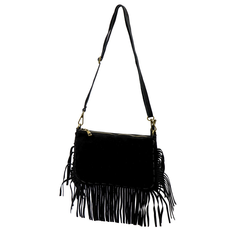 Damska listonoszka skórzana damska torebka na ramię z frędzlami bohoLuka