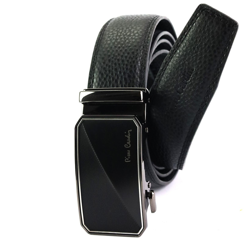 Pierre Cardin skórzany męski pasek do spodni czarny klamra automatyczna