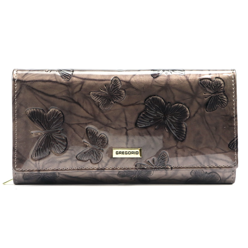 Gregorio damski portfel podłużny skórzana duża portmonetka w motyle
