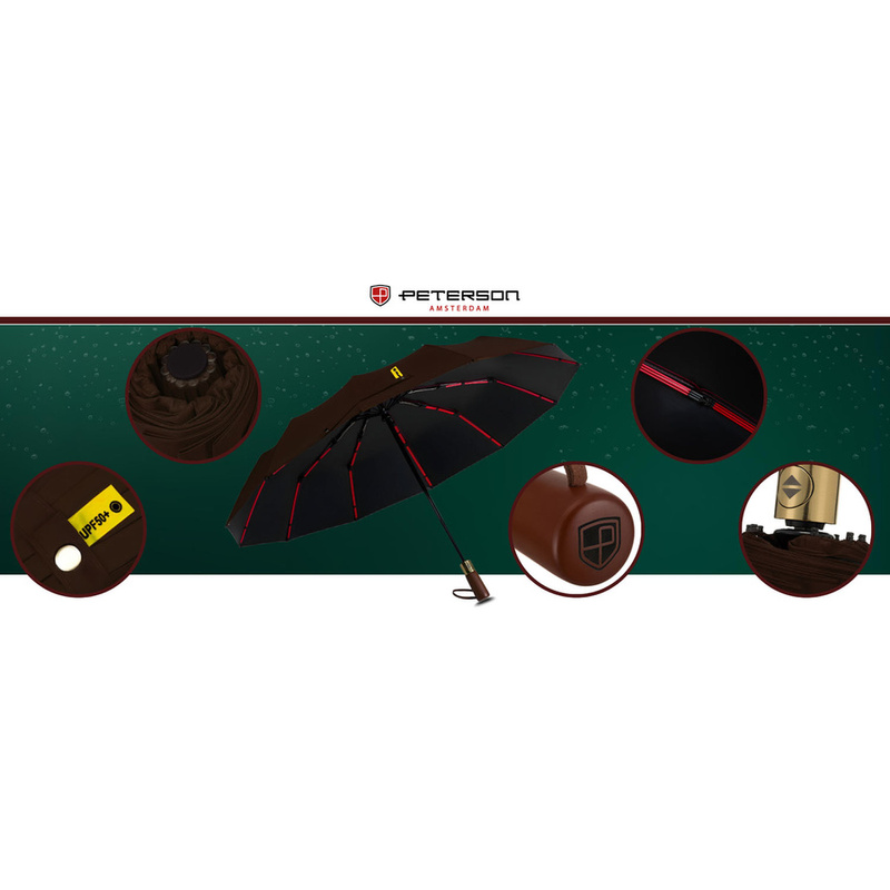 Duży, elegancki i składany parasol w brązowym kolorze - Peterson