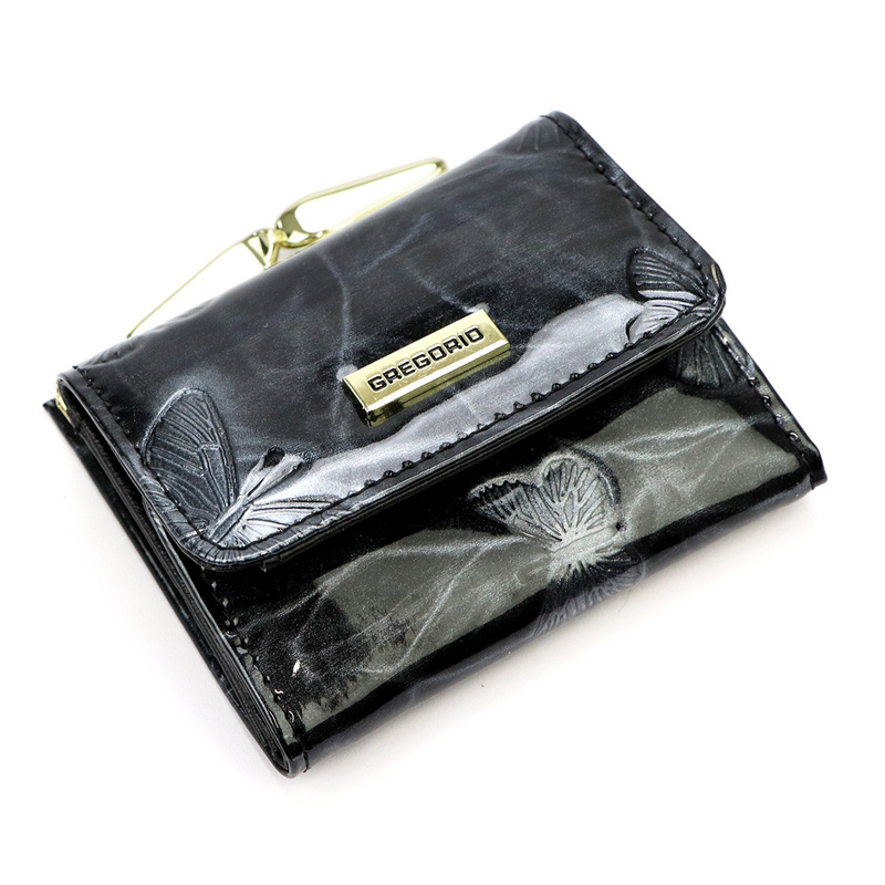 Zgrabna zapinana Mała damska portmonetka w motyle skórzana Gregorio