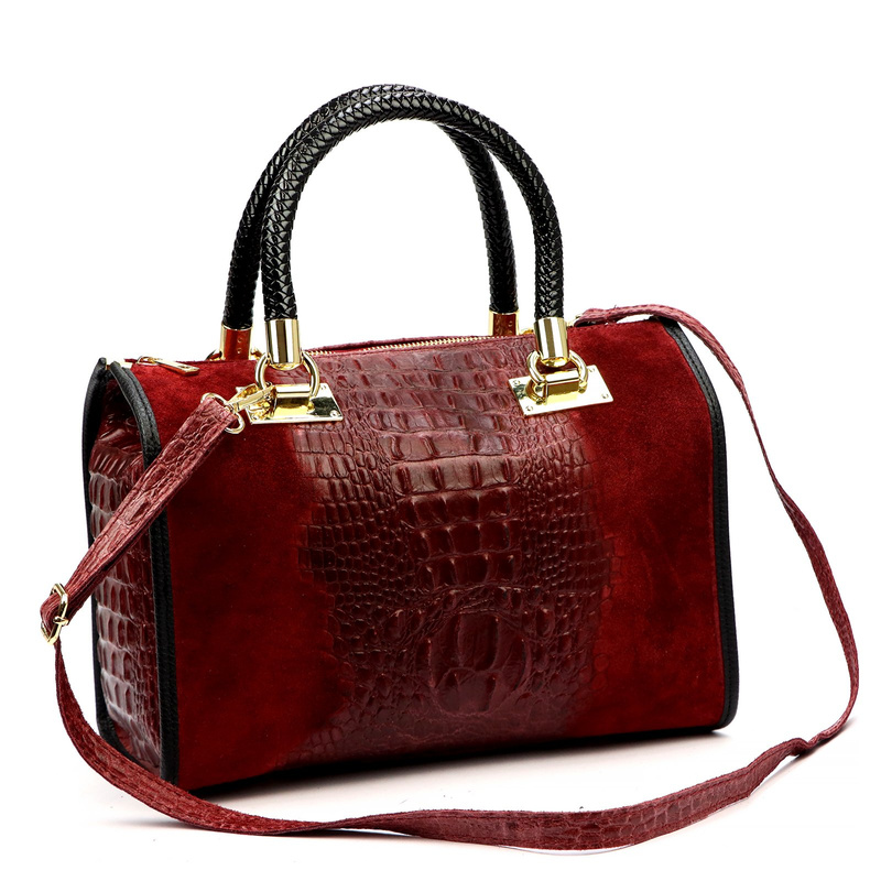 Vera Pelle Damski kuferek wzór skóra krokodyla torebka skórzana do ręki