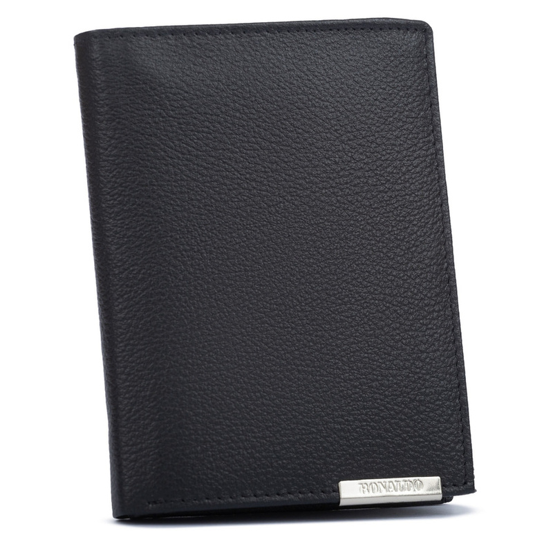 Duży, skórzany portfel męski w czarnym kolorze bez zapięcia zewnętrznego - 4U Cavaldi