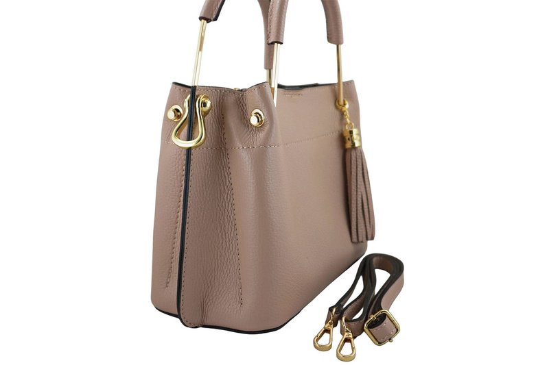 Torebka kuferek damski skórzany - Różowy pudrowy