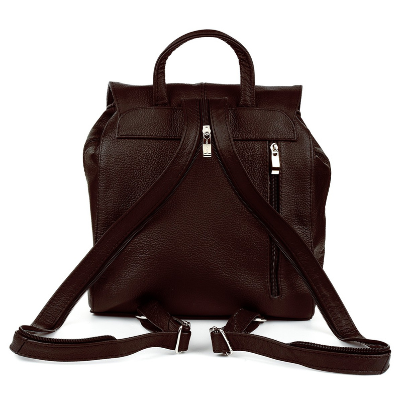 Brązowy plecak skórzany damski POLSKI B5 z klapą S41