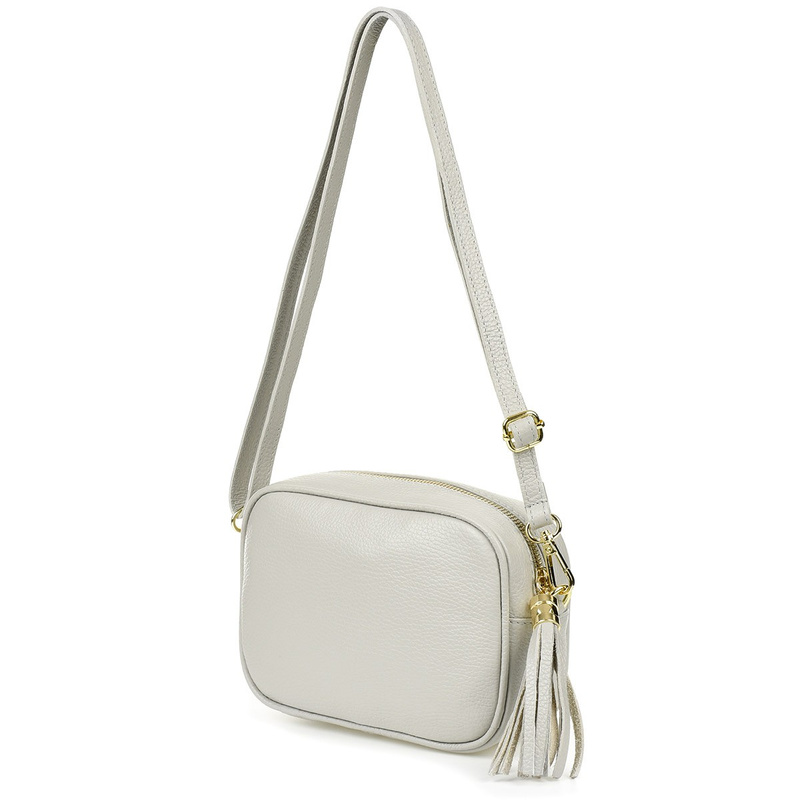 Camel mała damska listonoszka z frędzlem przewieszka z włoskiej naturalnej skóry licowej P14