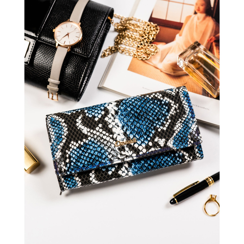 Podłużna portmonetka Stylowy damski portfel ze wzorem skóry węża Cavaldi