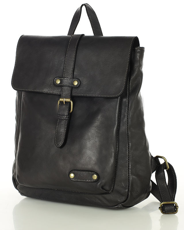 MARCO MAZZINI Miejski plecak skórzany w stylu old look handmade leather czarny