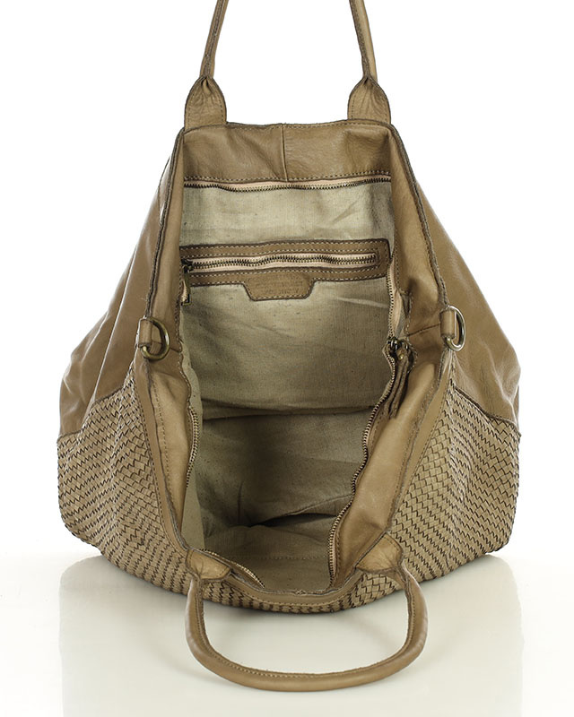 Duża torba shopper z plecionej skóry naturalnej - MARCO MAZZINI beżowa