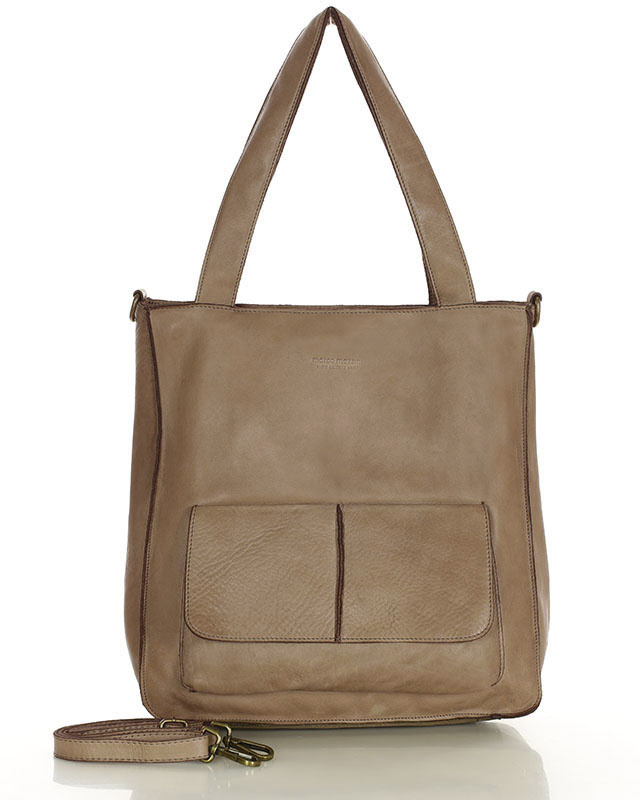 Torebka damska shopper A4 skóra naturalna - MARCO MAZZINI beżowy taupe