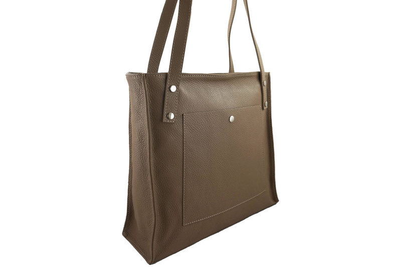 Torebka skórzana na ramię damska - Beżowa ciemna