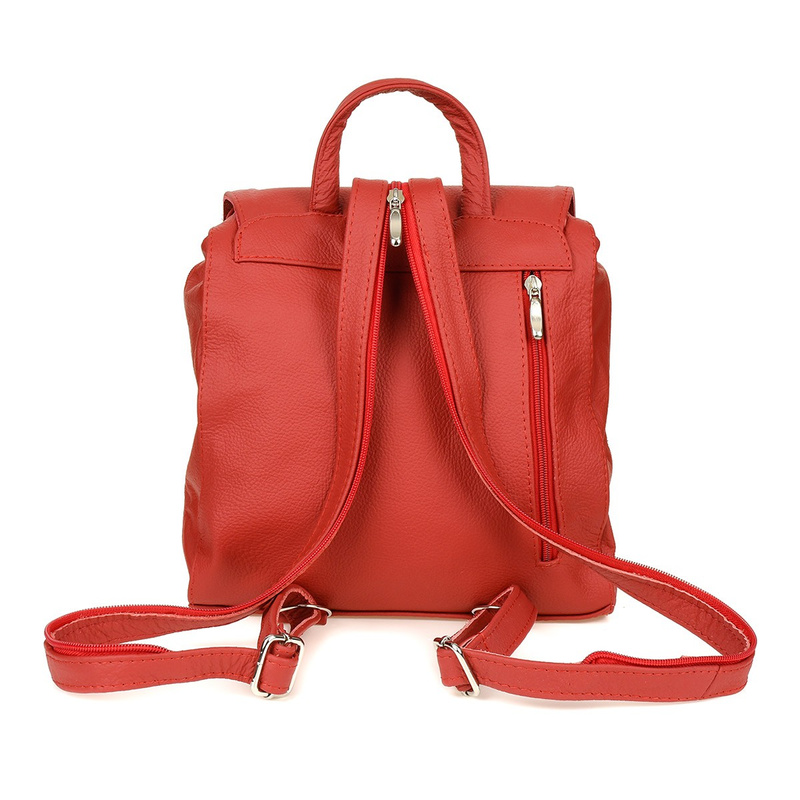 plecak SKÓRZANY damski mały B5 z klapą czerwony S41