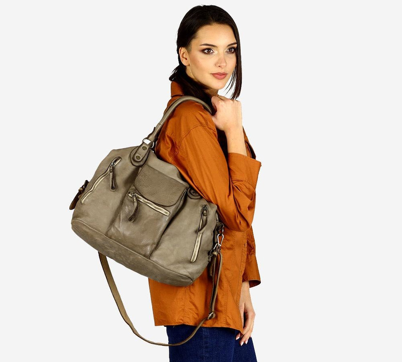 Torba biznesowa bowling retro bag skórzana - MARCO MAZZINI beżowa taupe