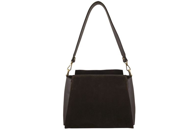 Torebka miejska z naturalnego zamszu i skóry - Brązowa ciemna