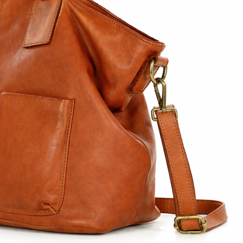 Torebka skórzana shopper bag - MAZZINI camel
