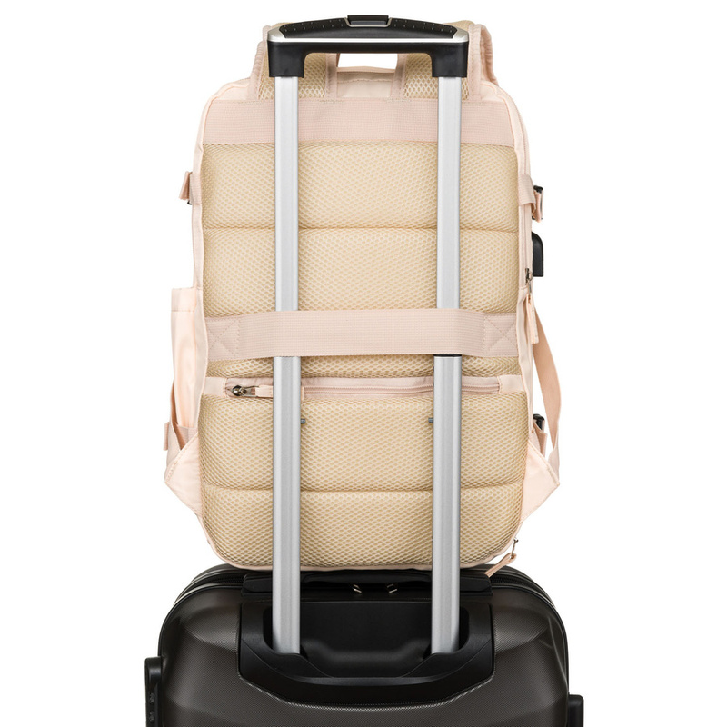 Plecak podróżny z portem USB wykonany z poliestru w beżowym kolorze - Peterson