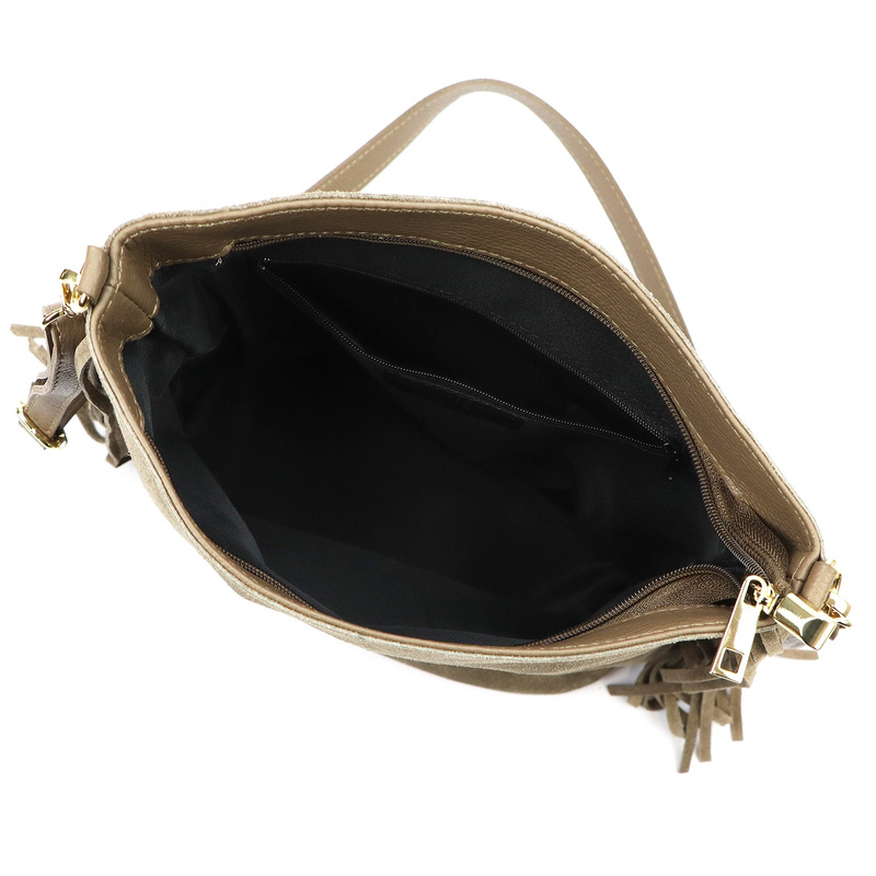 Vera Pelle damska listonoszka skóra naturalna zamszowa torebka z frędzlami