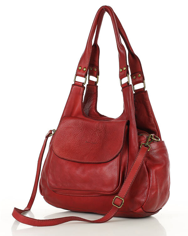 Włoska torebka skórzana z kieszenią retro bag handmade - MARCO MAZZINI bordo czerwona