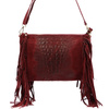 Vera Pelle skórzana damska listonoszka torebka przez ramię z frędzlami