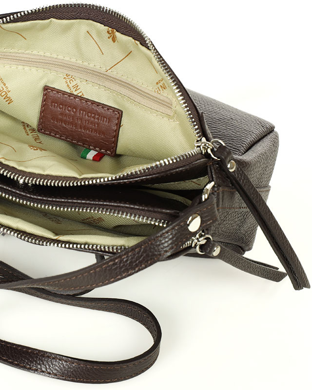 Torebka skórzana crossbody listonoszka dwie komory - MARCO MAZZINI ciemny brąz