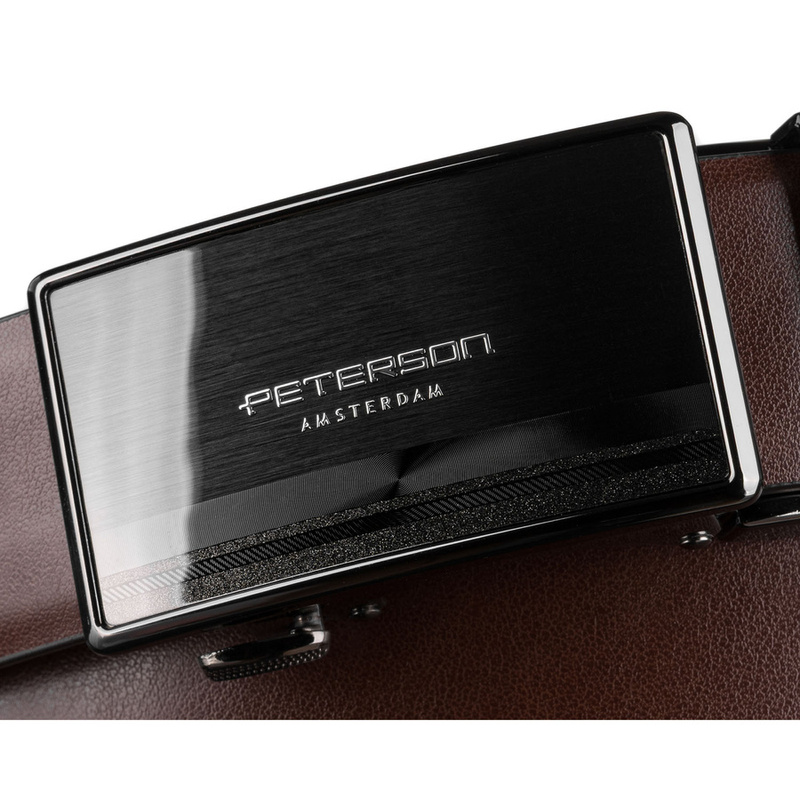 Skórzany pasek męski w brązowym kolorze z automatyczną klamrą - Peterson