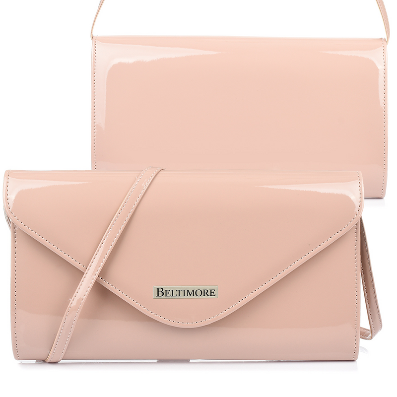 Kopertówka lakierowana z paskiem elegancka Beltimore pudrowy róż M78