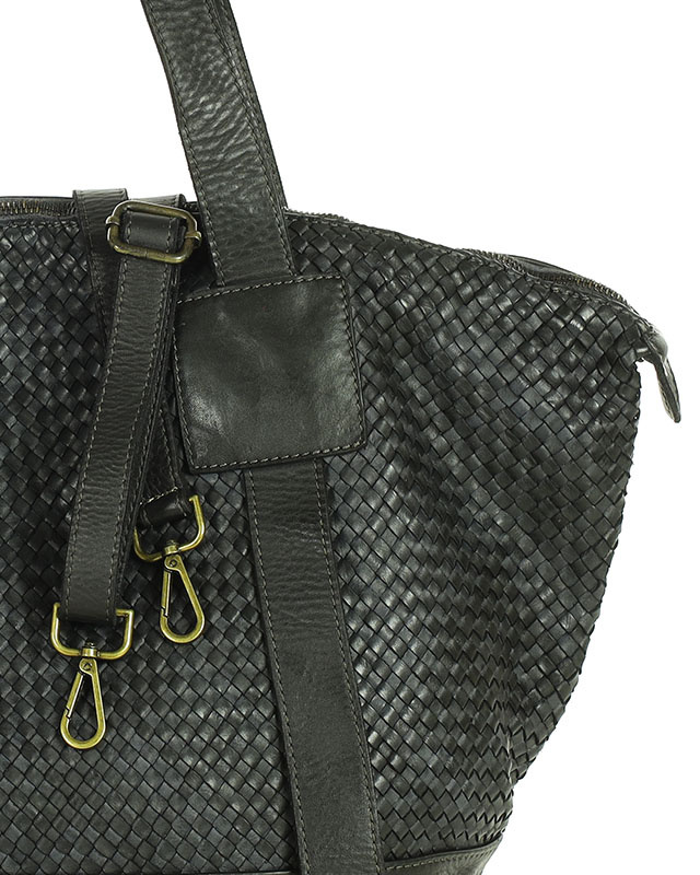 Czarna torebka pleciona shopper A4 z miękkiej włoskiej skóry Marco Mazzini