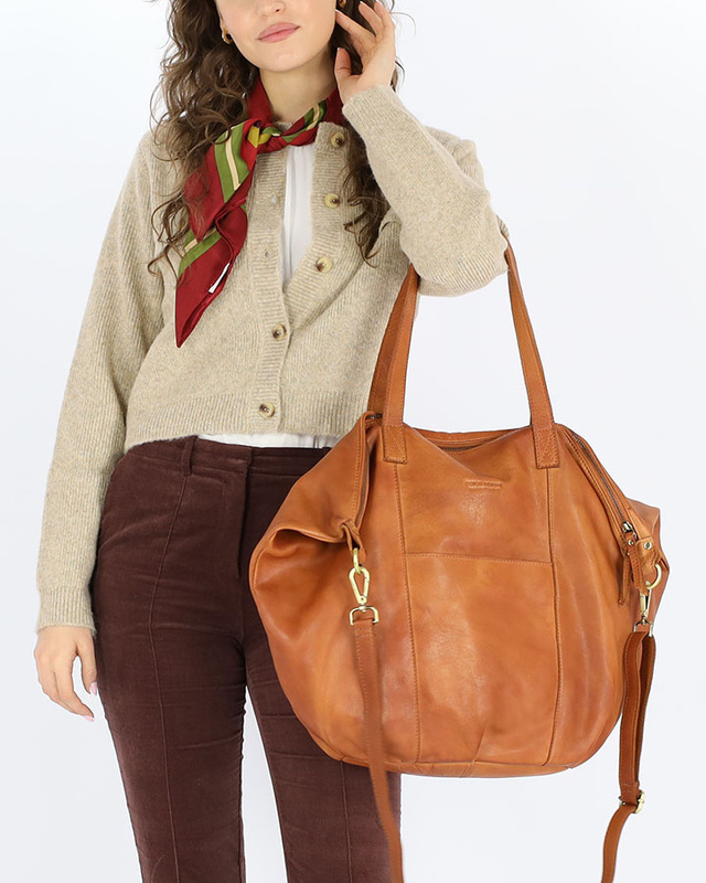 Torba damska skórzana shopper z kieszeniami - It bag MARCO MAZZINI brąz camel