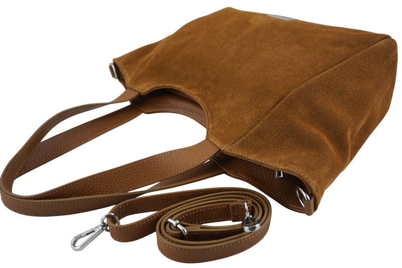 Torebka damska zamszowa typu worek - Brązowa jasna