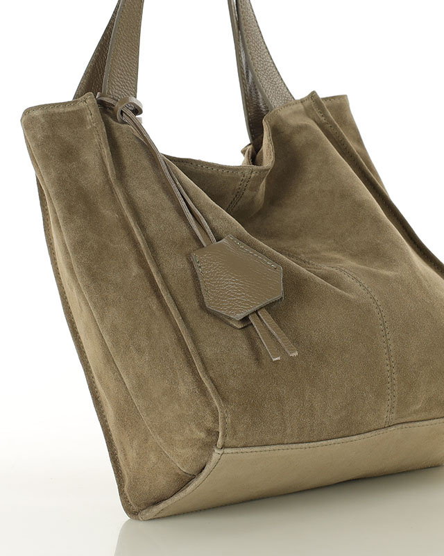 Beżowa torba zamszowa ze skóry typu shopper - MARCO MAZZINI