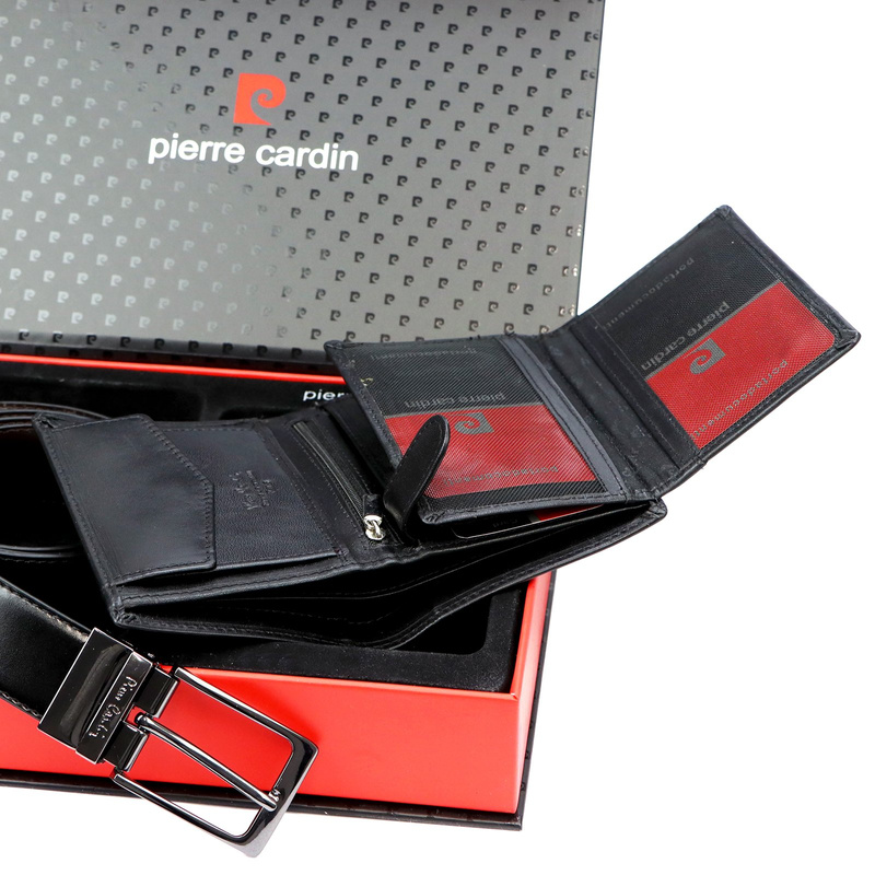 Portfel pasek męski zestaw skórzany Pierre Cardin