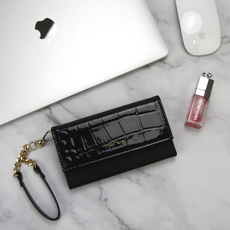 MiaMore etui na telefon z klapką skóra naturalna lakierowana IPHONE 13