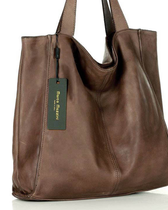 MARCO MAZZINI Torebka miejski shopper bag skóra naturalna handmade brąz