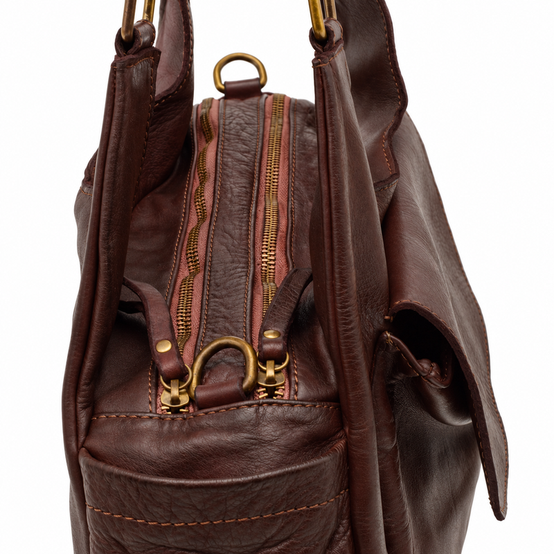 PELLE LAVATA Skórzana Torebka ShopperBag Na Ramię Vintage 3 Kieszenie