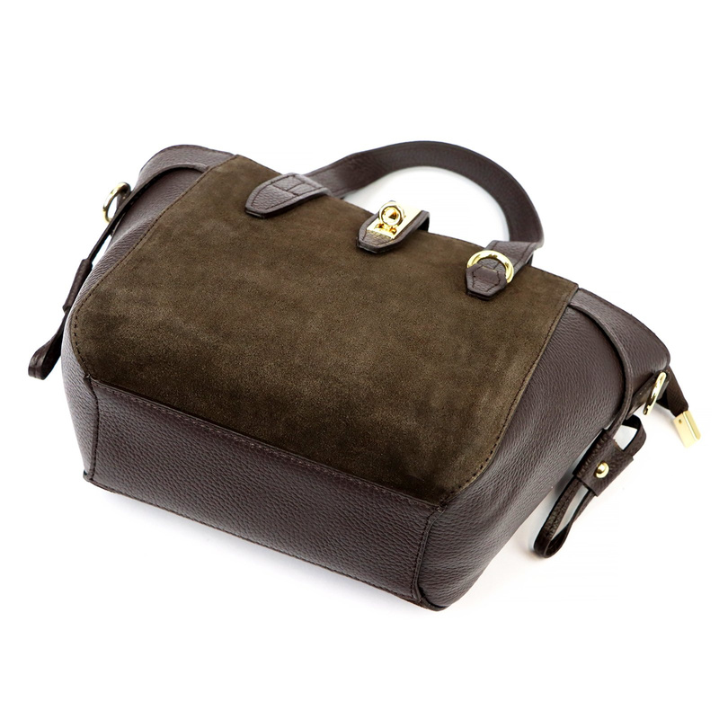 Elegancki Skórzany damski kuferek torebka do ręki z dopinanym paskiem Luka