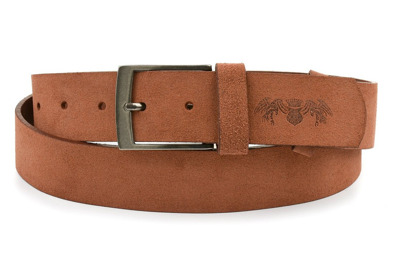 BELTIMORE męski pasek skórzany pudełko zamszowy camel A78 : Kolory - brązowy, beżowy, Rozmiar pasków - r.90-105 cm