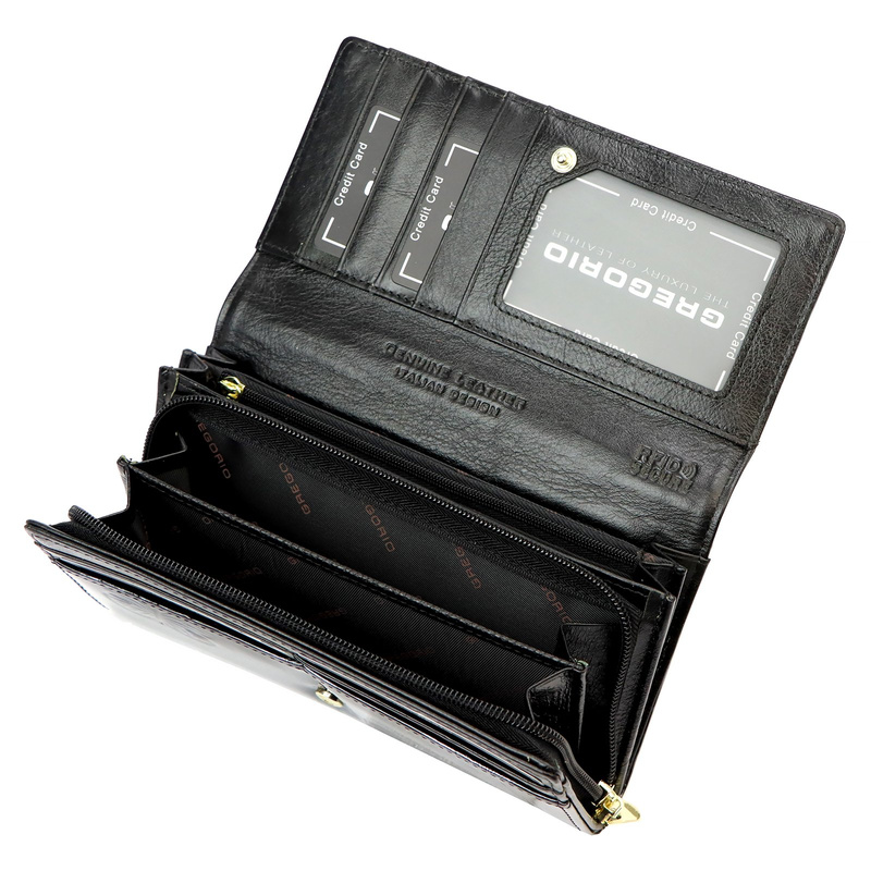 Gregorio damski portfel klasyczny podłużny duża portmonetka lakierowana