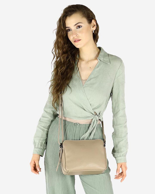 Torebka skórzana crossbody listonoszka dwie komory - MARCO MAZZINI beż cappuccino