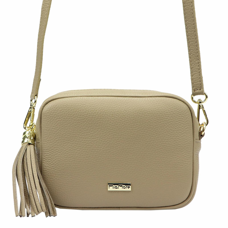 MiaMore Skórzana zgrabna damska listonoszka torebka z brelokiem frędzlem