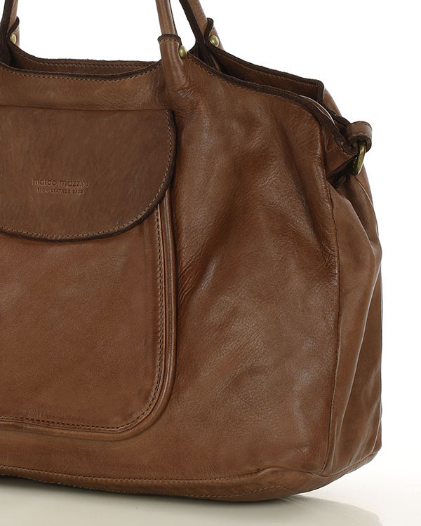 MARCO MAZZINI Torebka skórzana shopper bag ispirato dalla natura brąz